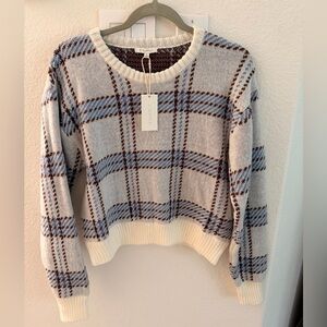 Z Supply Blue Brown and Cream Plaid Sweater